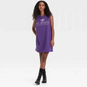 Isaac Morris Womens XS Purple St. Barts Graphic Sleeveless T Shirt Dress Casual